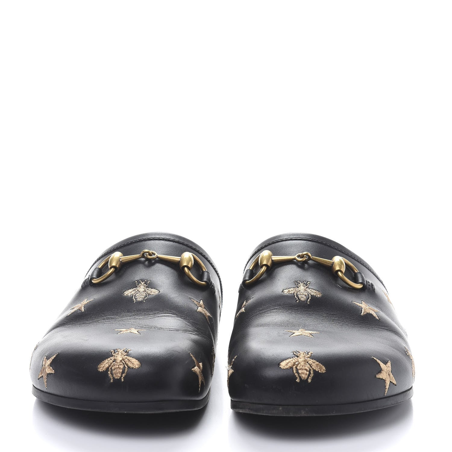 Gucci Calfskin Bee Star Embroidered Mens Horsebit River Slippers 8 Black 2 of 8