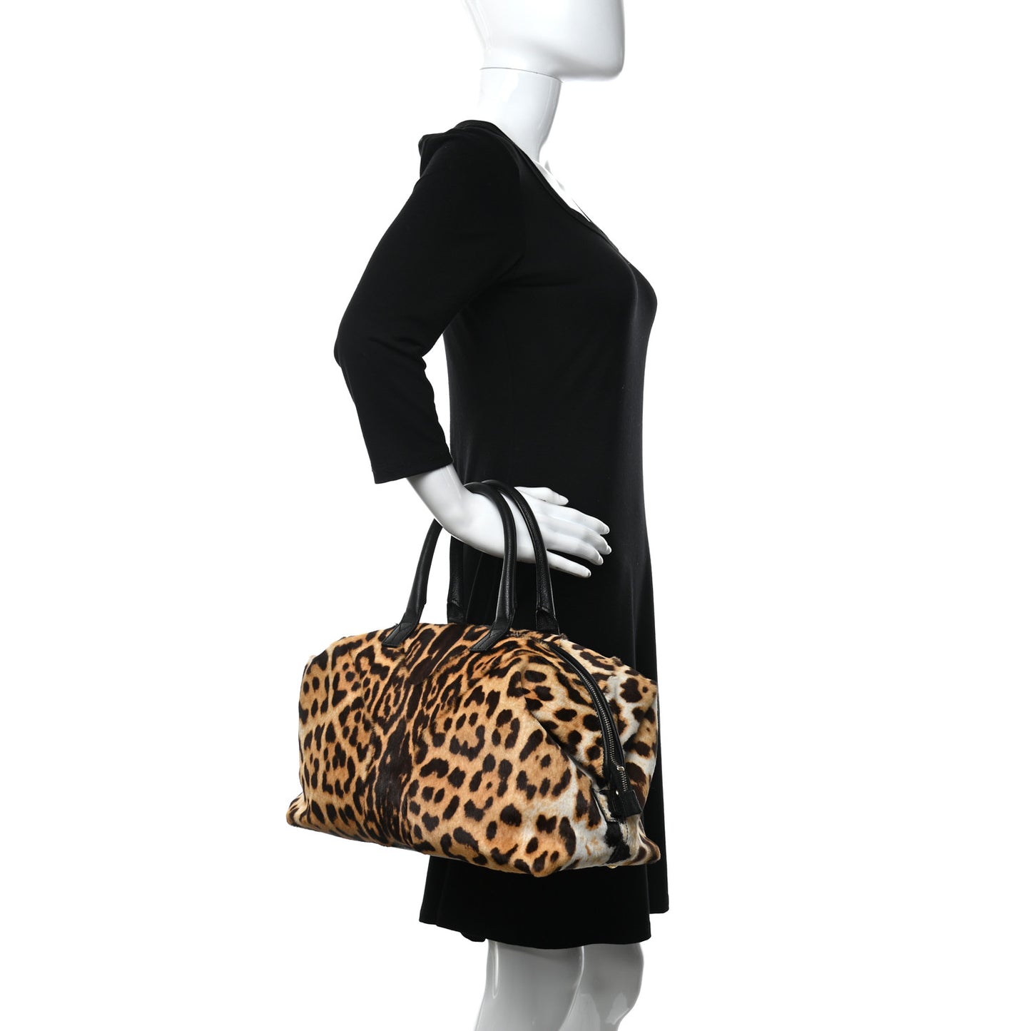 Pony Hair Leopard Print Tote Black