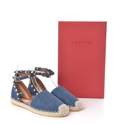 Valentino Garavani Denim Rockstud Ankle Wrap Espadrille 20mm Flats 38 Light Denim 8 of 8