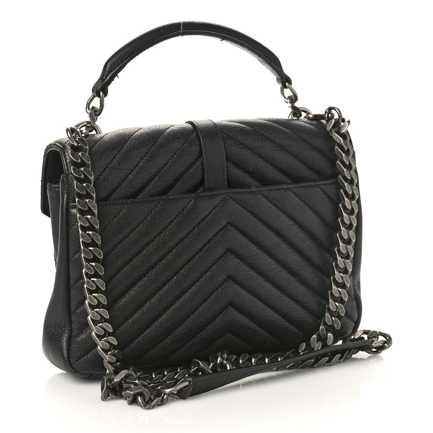Sheepskin Matelasse Chevron Monogram Medium College Bag Black