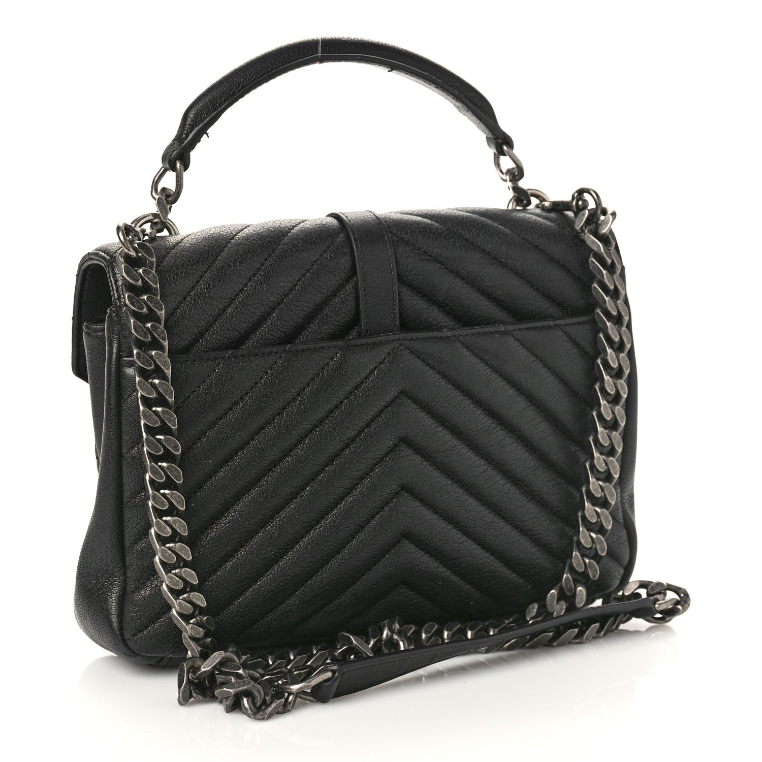 Saint Laurent Sheepskin Matelasse Chevron Monogram Medium College Bag Black 3 of 11