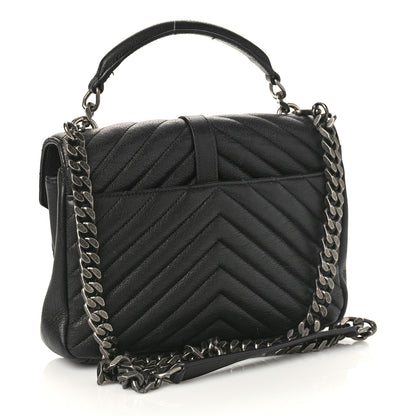 Saint Laurent Sheepskin Matelasse Chevron Monogram Medium College Bag Black 3 of 11
