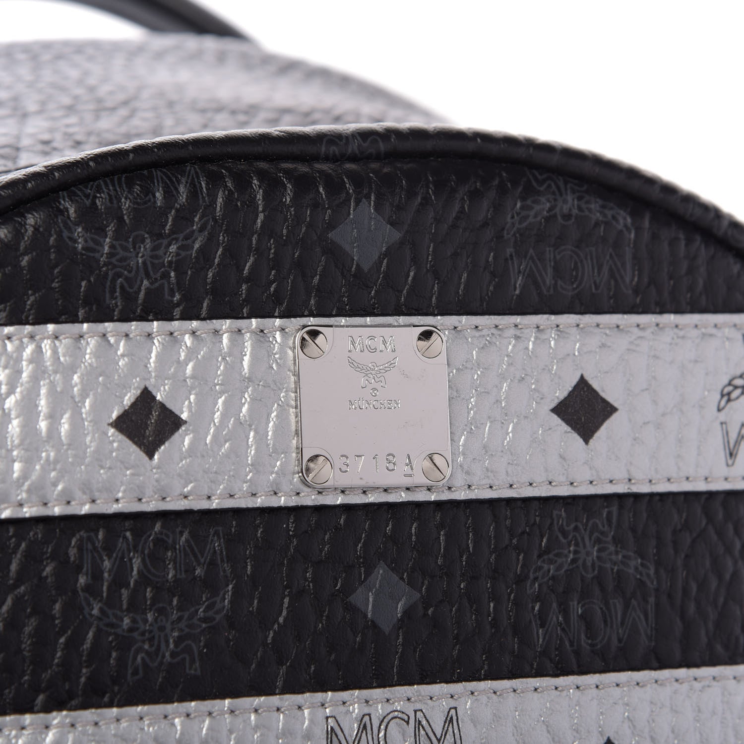 MCM Metallic Visetos Striped Medium Stark Backpack Silver Black 8 of 8