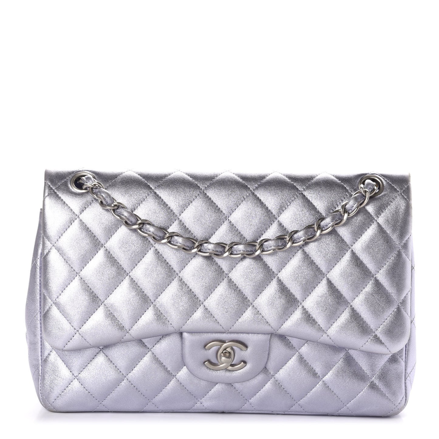 Iridescent Lambskin Jumbo Double Flap Light Grey