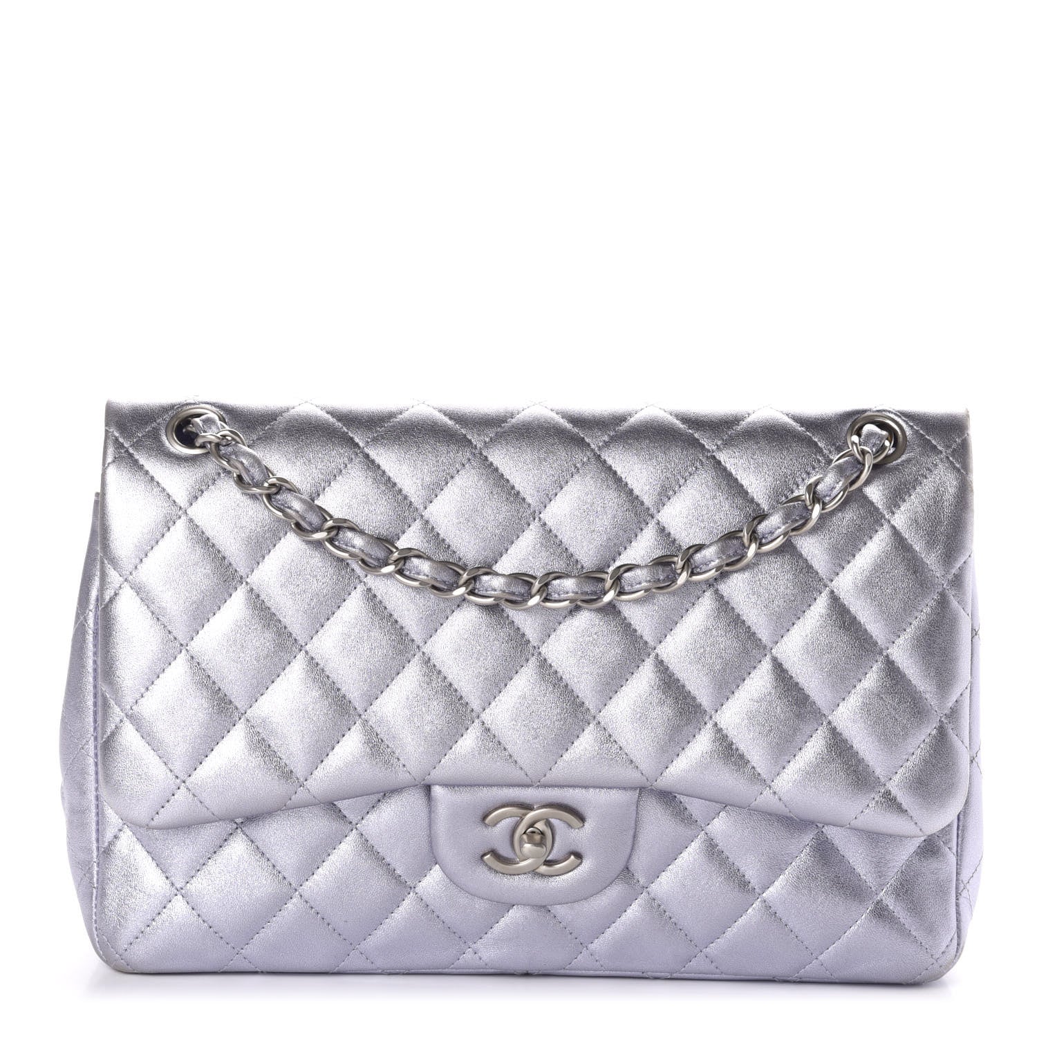 Chanel Iridescent Lambskin Jumbo Double Flap Light Grey 1 of 10