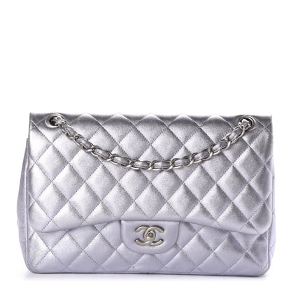 Chanel Iridescent Lambskin Jumbo Double Flap Light Grey 1 of 10