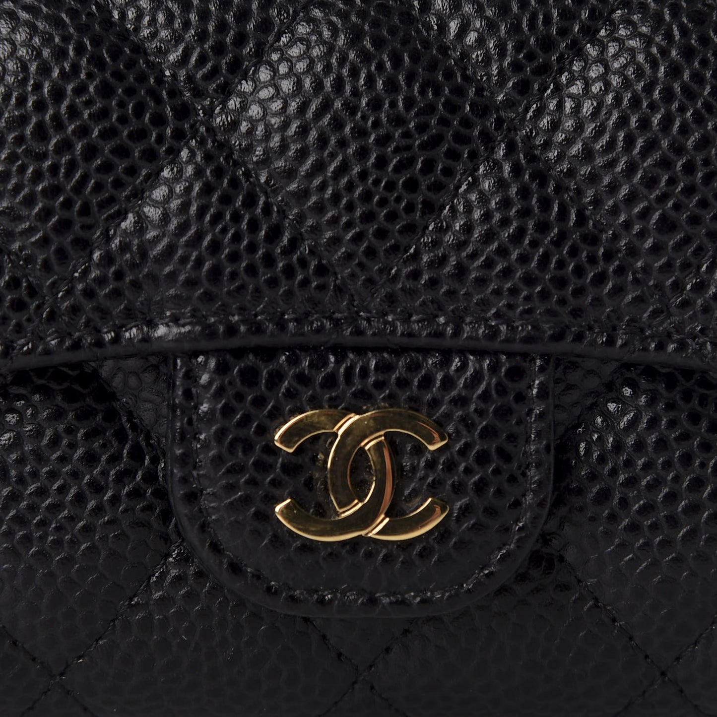 Caviar Quilted Flap Card Holder Wallet Black