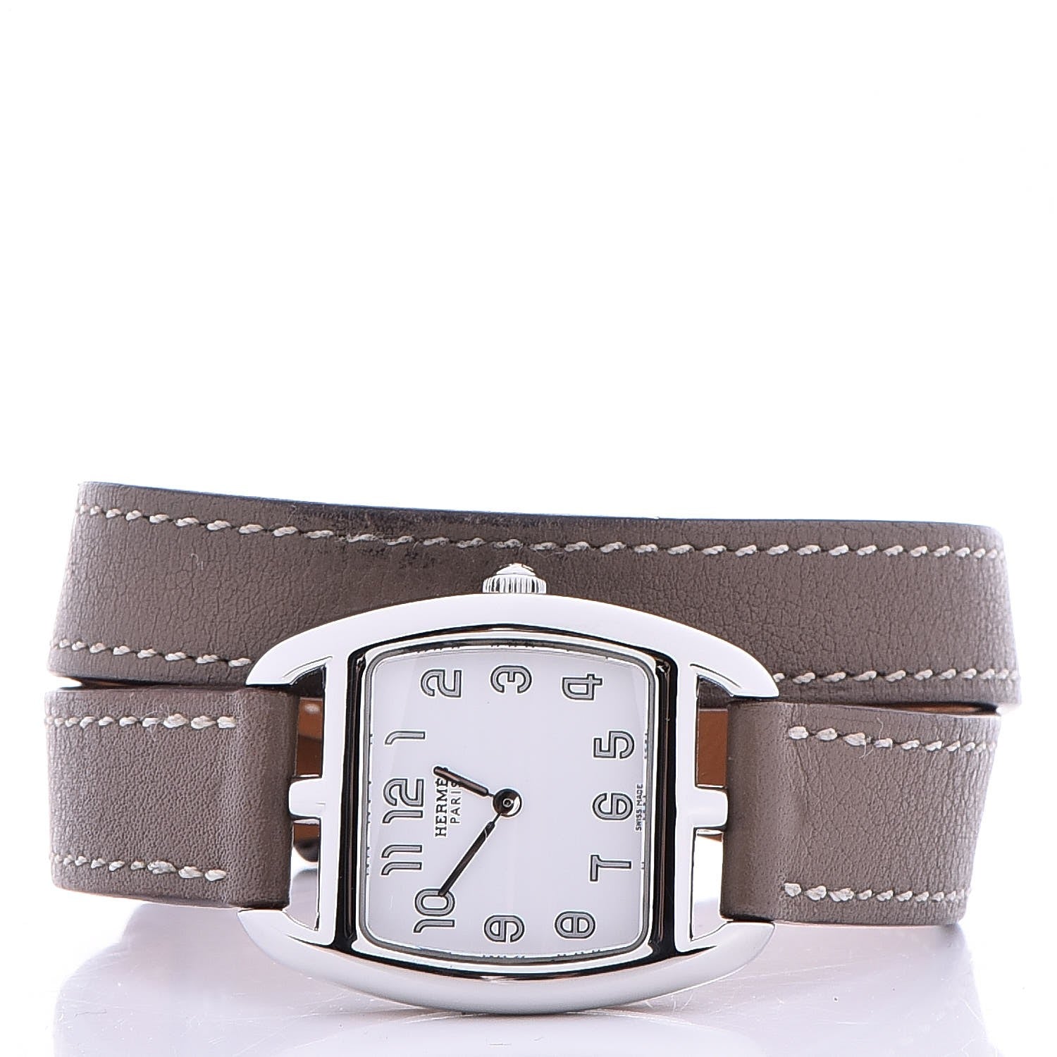 Hermes Stainless Steel Swift 26mm Cape Cod Tonneau Double Tour Quartz Watch Etoupe 3 of 9