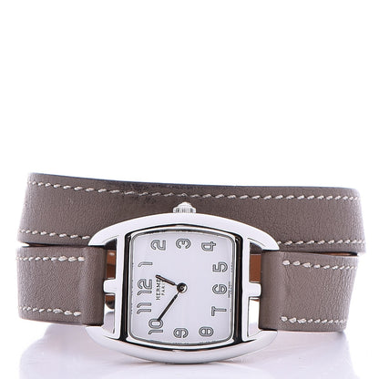 Hermes Stainless Steel Swift 26mm Cape Cod Tonneau Double Tour Quartz Watch Etoupe 3 of 9