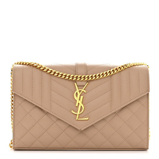 Grain De Poudre Mixed Matelasse Triquilt Monogram Chain Wallet Dark Beige