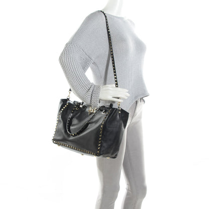 Valentino Garavani Vitello Medium Rockstud Tote Black 2 of 7