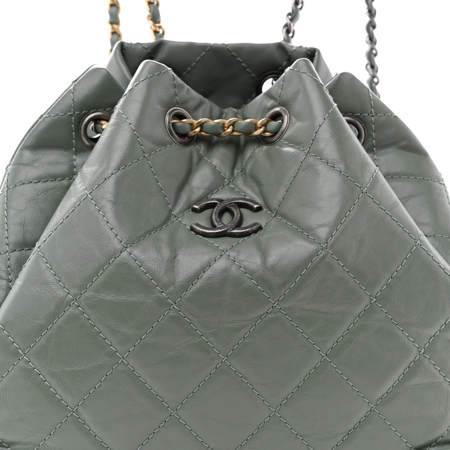 Aged Calfskin Quilted Small Gabrielle Backpack Green