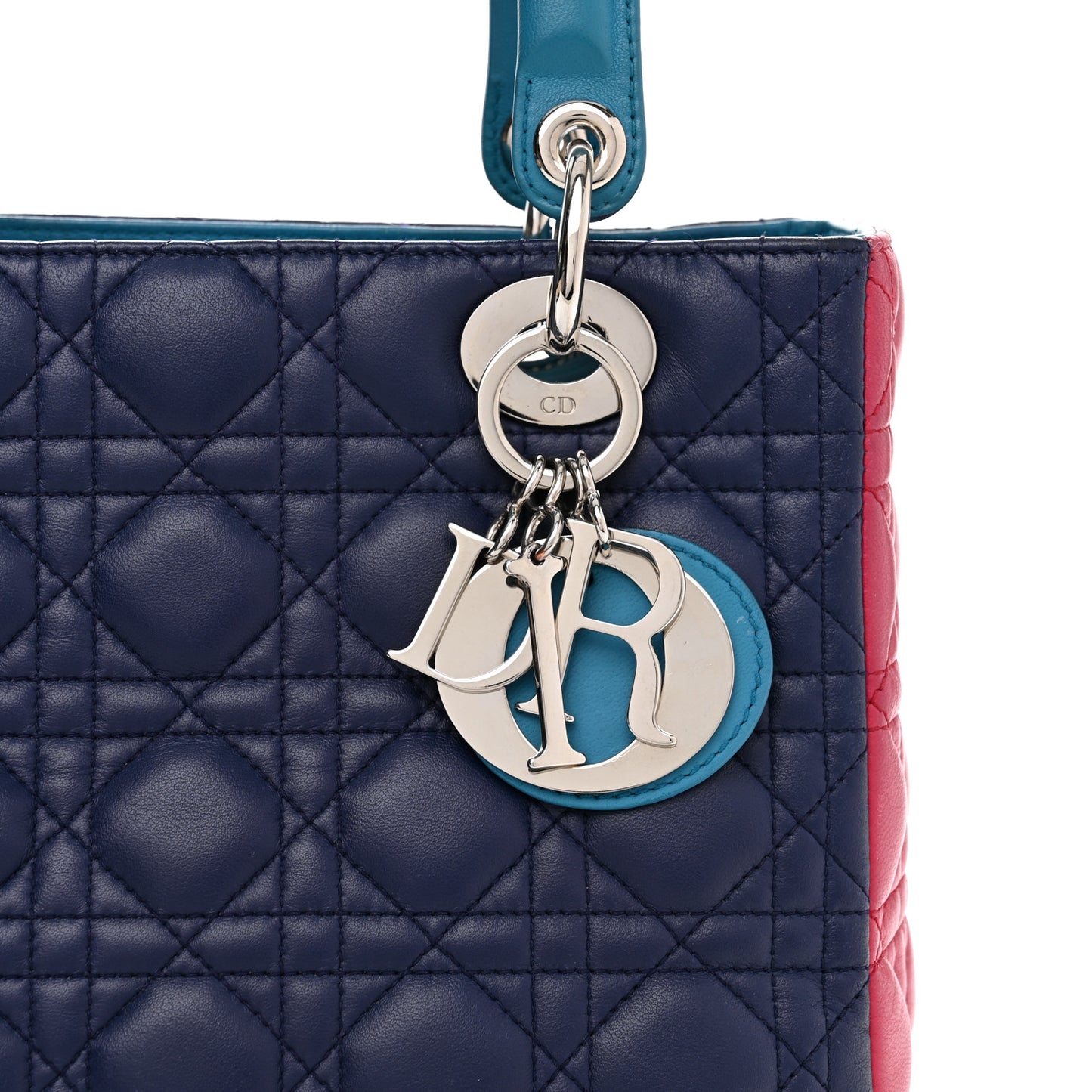 Lambskin Cannage Medium Tri-Color Lady Dior Sapphire Fuchsia Turquoise