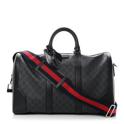 Gucci Soft GG Supreme Monogram Appia Calfskin Web Medium Carry On Duffle Bag Black Grey 1 of 15