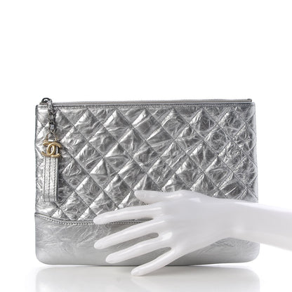 Chanel Metallic Crumpled Calfskin Quilted Medium Gabrielle Cosmetic Case Silver 2 of 8