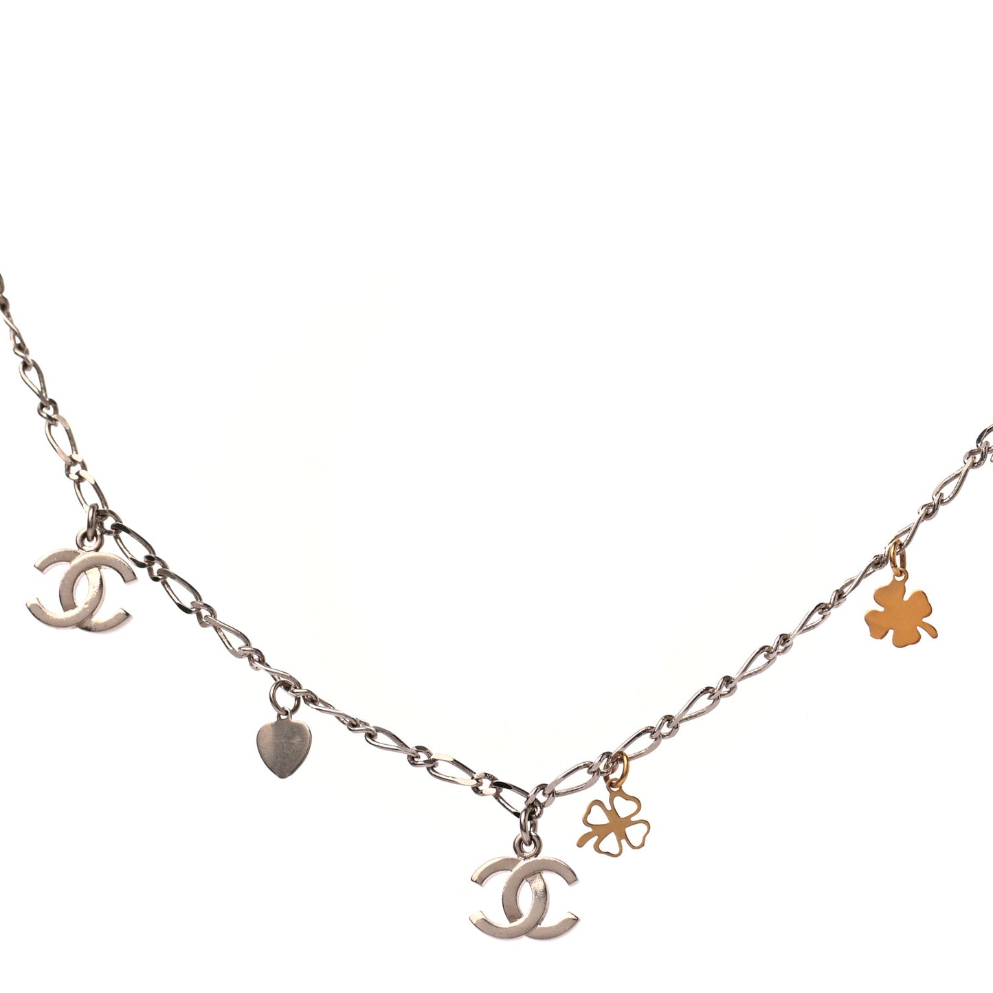 Pearl CC Lucky Charms Long Necklace Silver