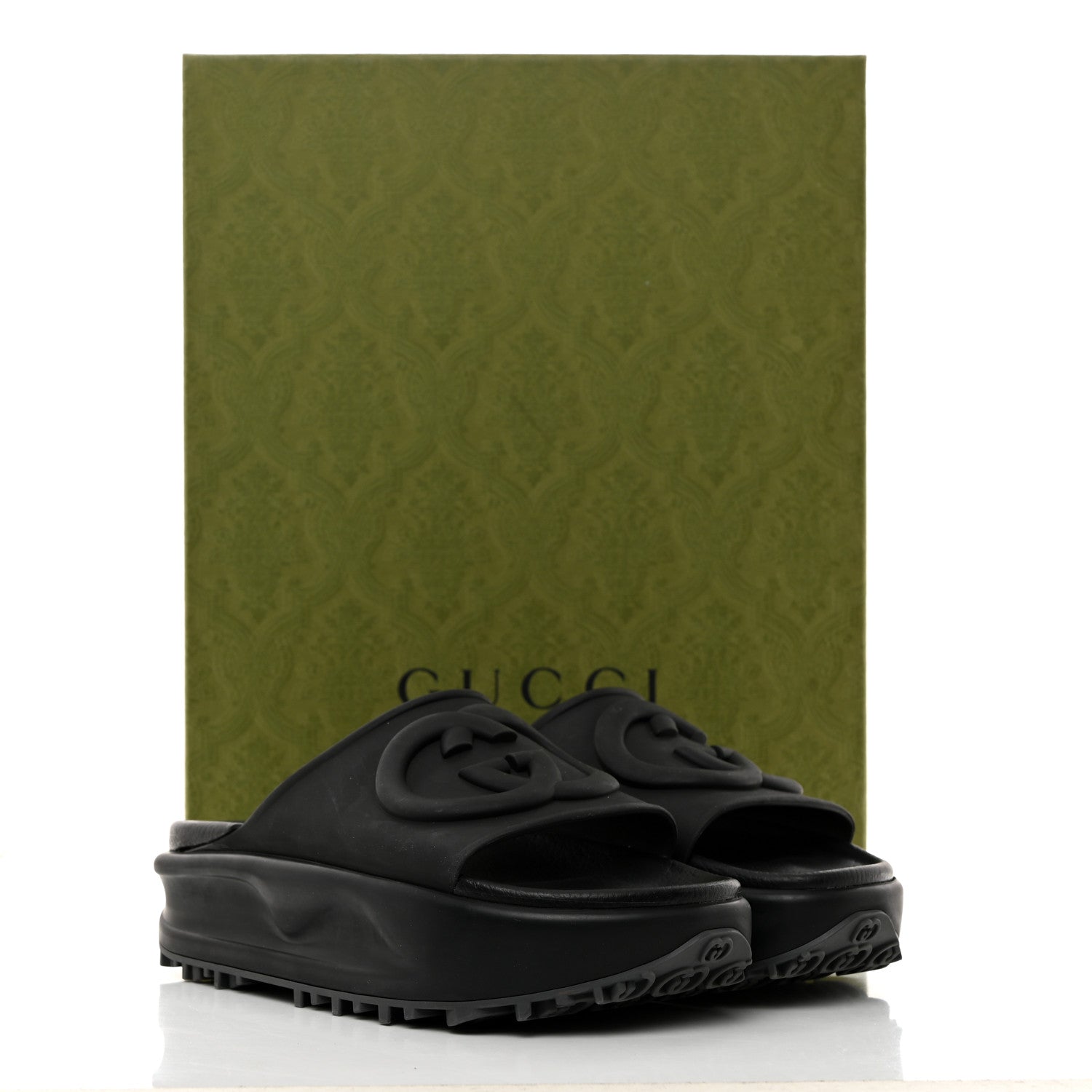 Gucci Soft Rubber Womens Interlocking G Platform 42mm Slide Sandals 37 Black 9 of 9