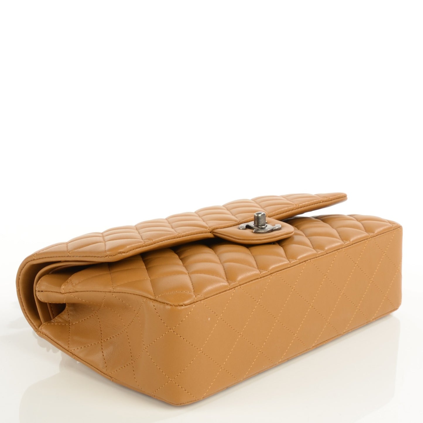 Lambskin Quilted Medium Double Flap Dark Beige