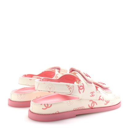 Chanel Lambskin Printed CC Velcro Dad Sandals 40 White Pink 5 of 10