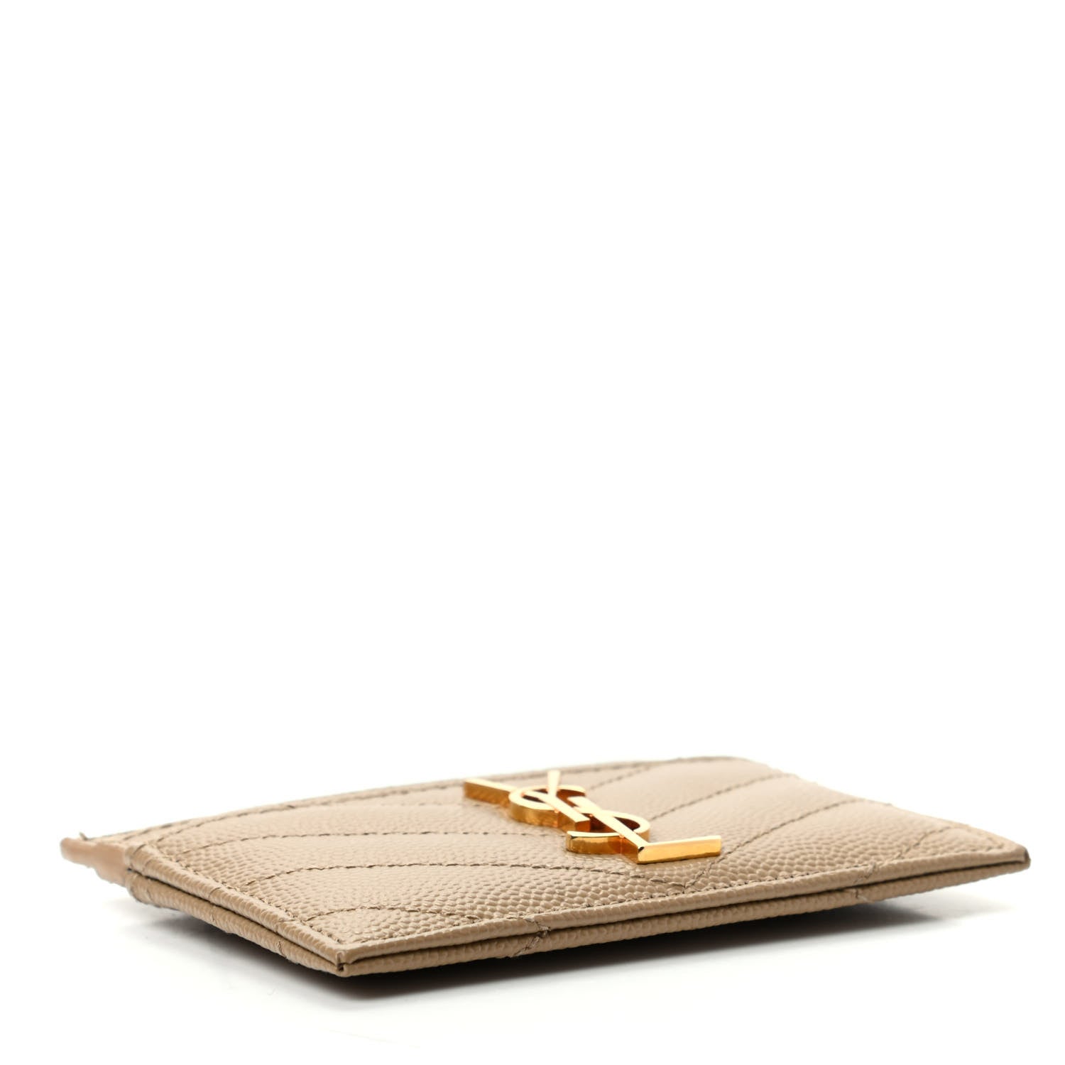 Saint Laurent Grain De Poudre Matelasse Chevron Monogram Credit Card Case Dark Latte 4 of 6