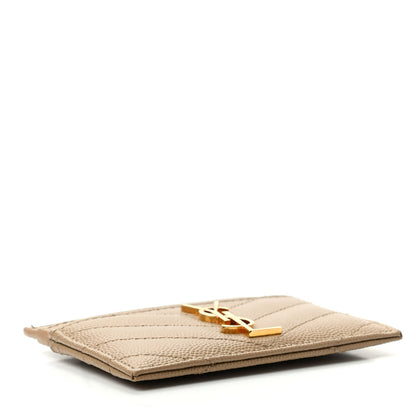 Saint Laurent Grain De Poudre Matelasse Chevron Monogram Credit Card Case Dark Latte 4 of 6