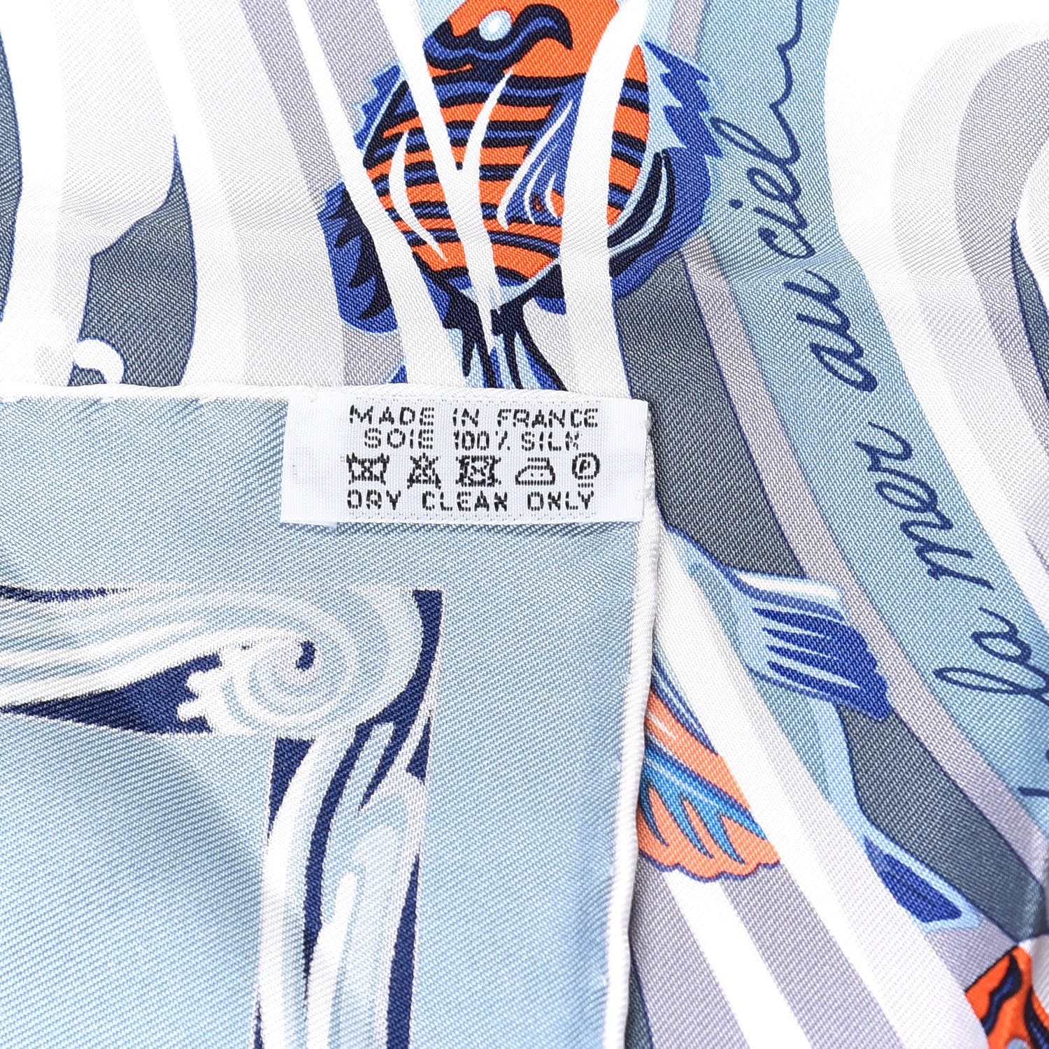 Hermes Silk De la Mer Au Ciel Scarf 90 Blue Jean Ceil Corail 2 of 4