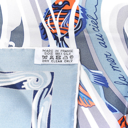 Hermes Silk De la Mer Au Ciel Scarf 90 Blue Jean Ceil Corail 2 of 4