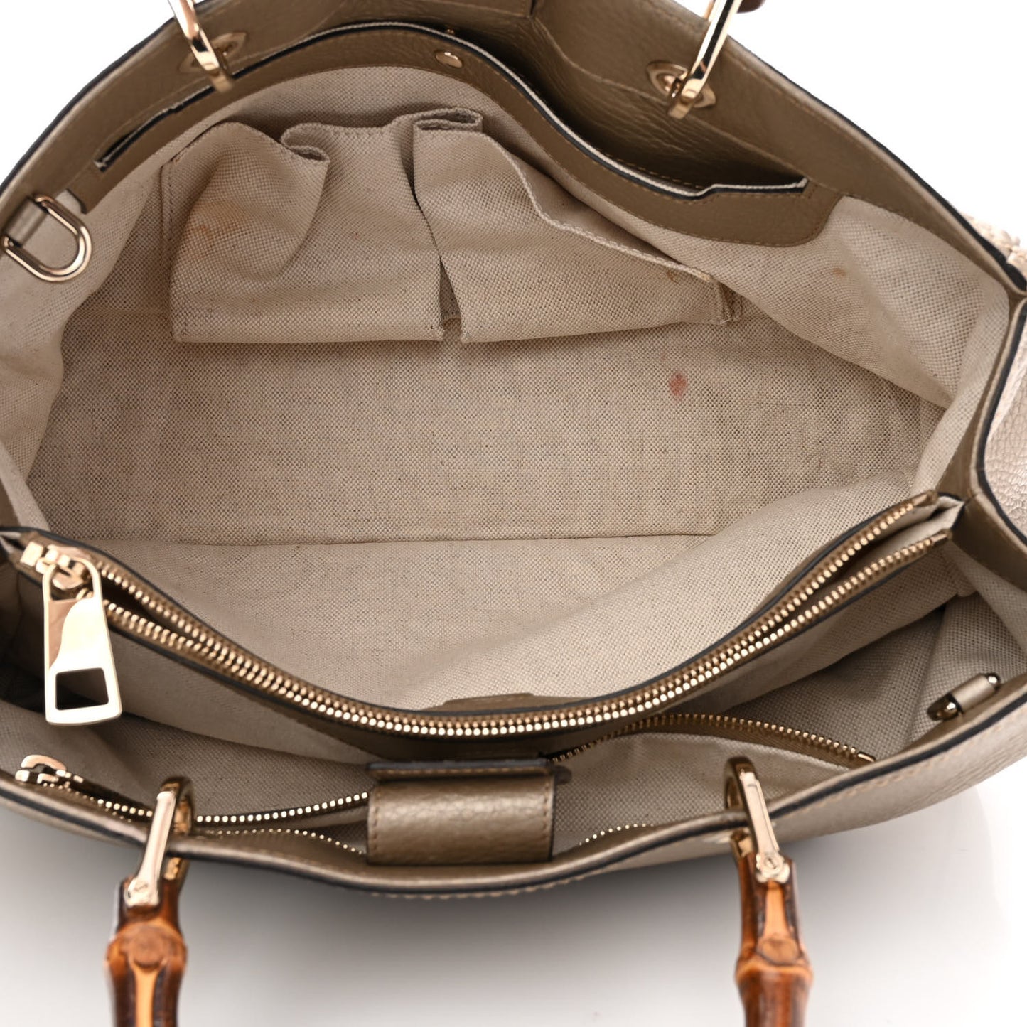 Metallic Pebbled Calfskin Medium Bamboo Shopper Tote Golden Beige