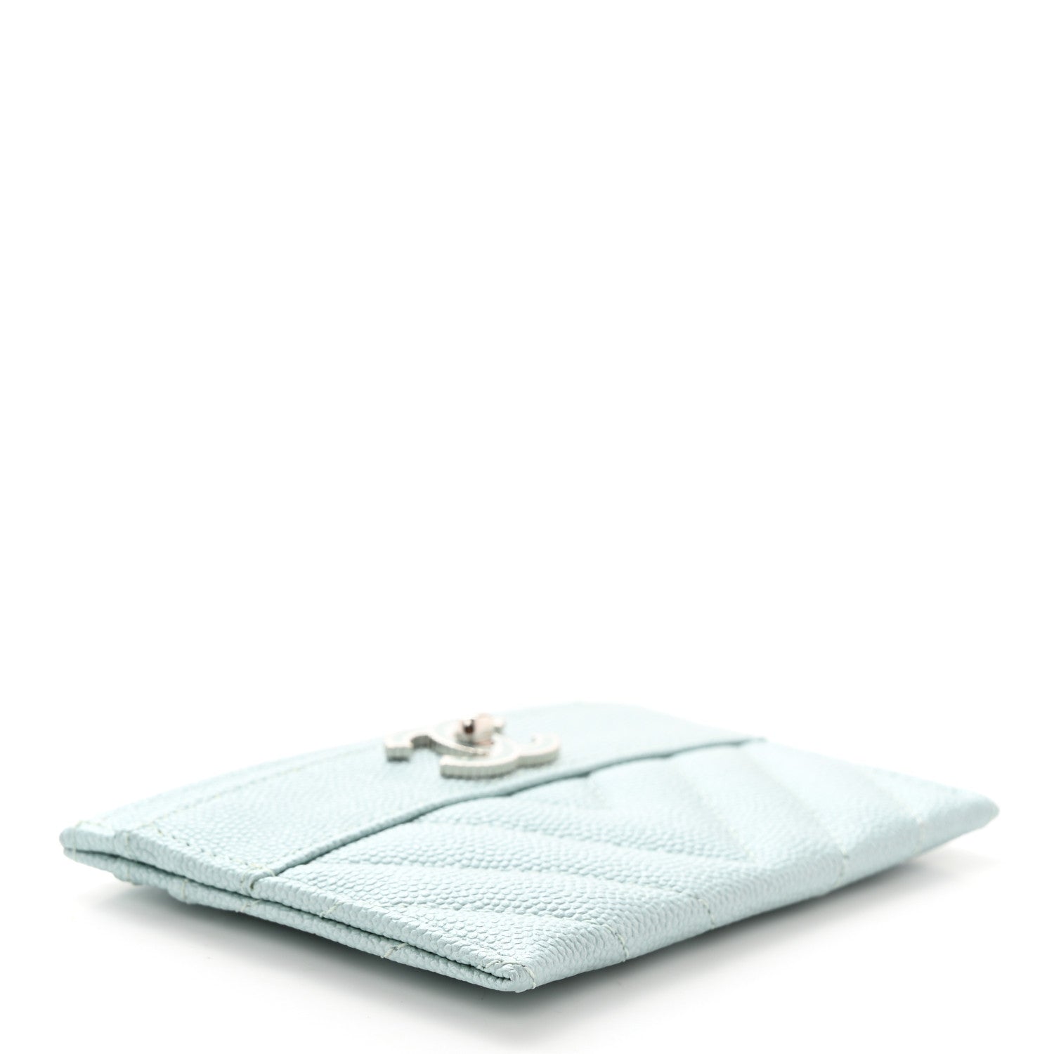 Chanel Metallic Caviar Chevron Quilted Vintage Mademoiselle Card Holder Light Blue 4 of 8