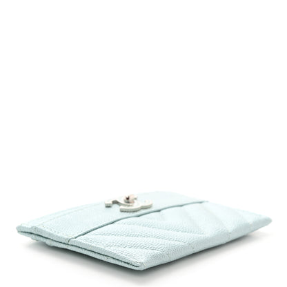 Chanel Metallic Caviar Chevron Quilted Vintage Mademoiselle Card Holder Light Blue 4 of 8