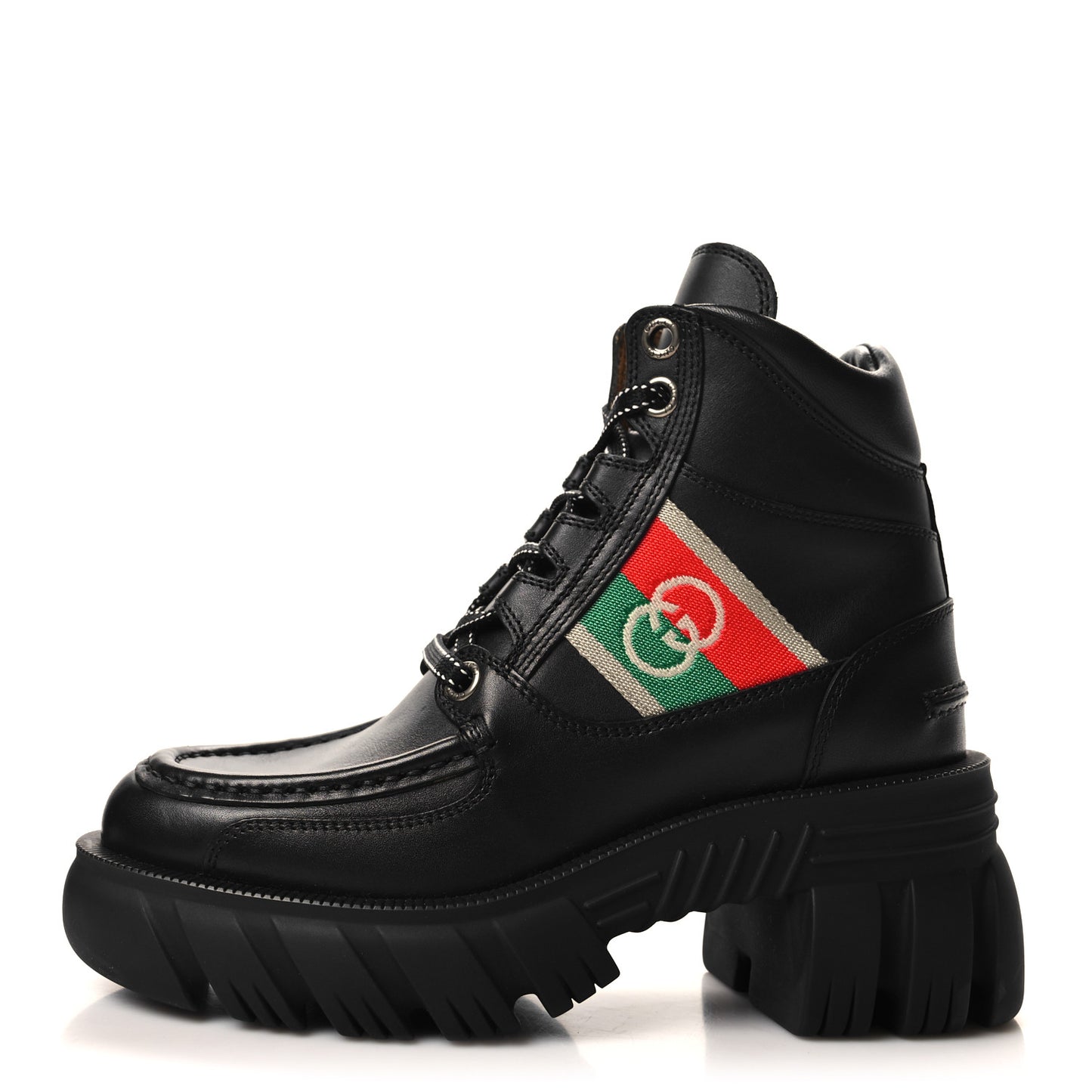 Quebec Calfskin Web Womens Interlocking G Lace Up Combat Boots 35 Black Mystic White Green Red