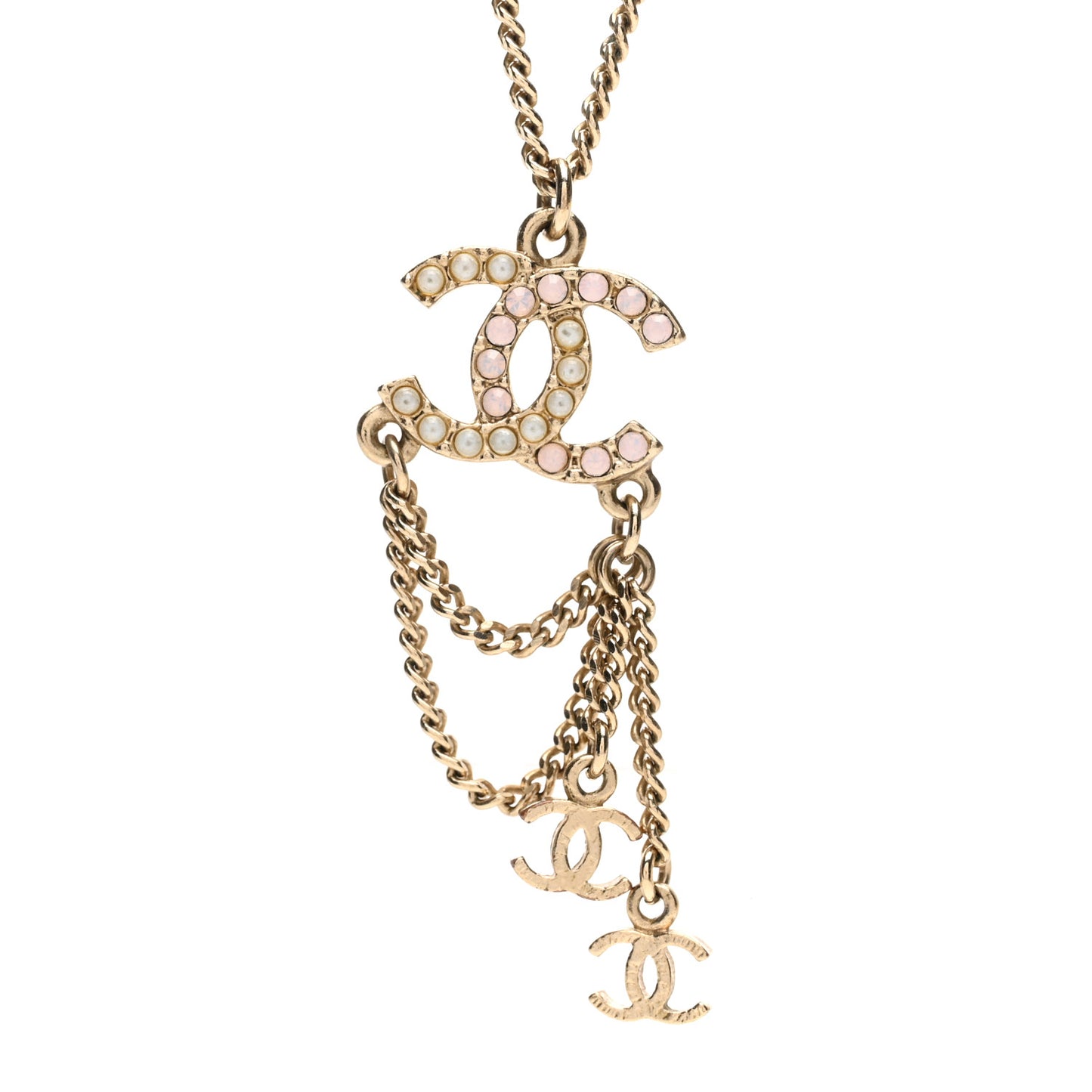 Pearl Crystal CC Chain Necklace Gold Pink