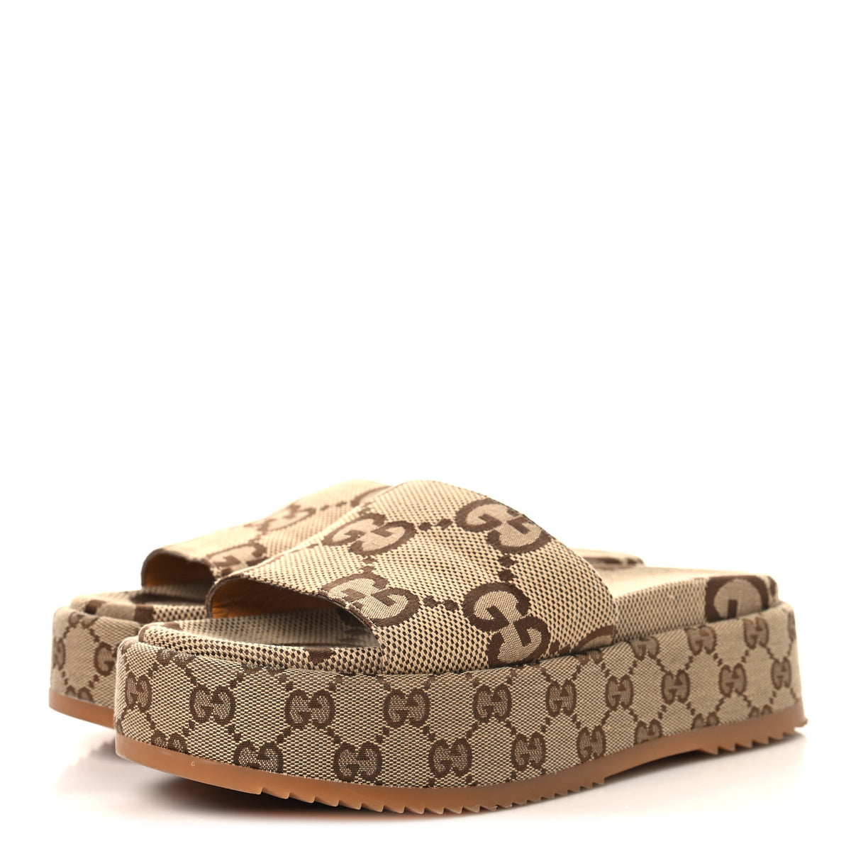 Gucci Monogram Maxi GG Angelina Platform 55mm Slide Sandals 39.5 Camel Ebony 4 of 10