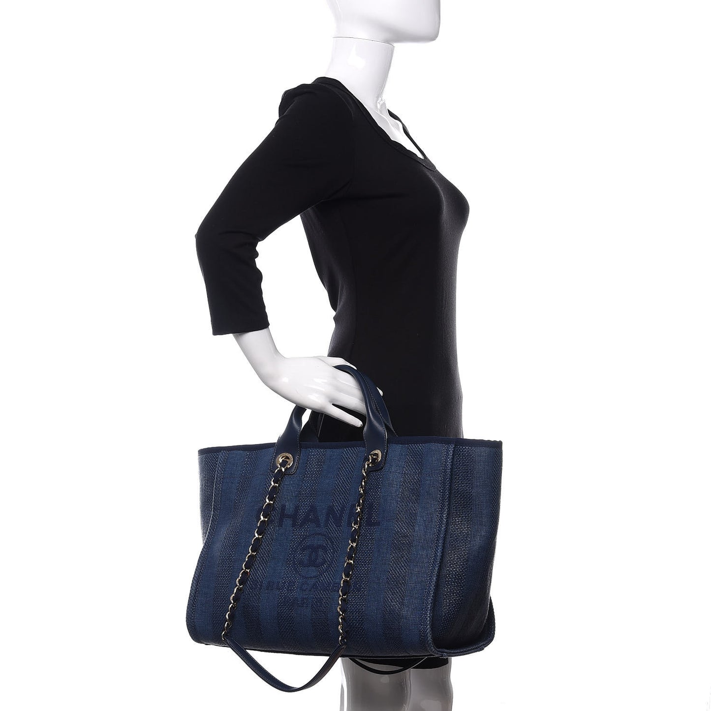 Mixed Fibers Striped Medium Deauville Tote Navy Blue