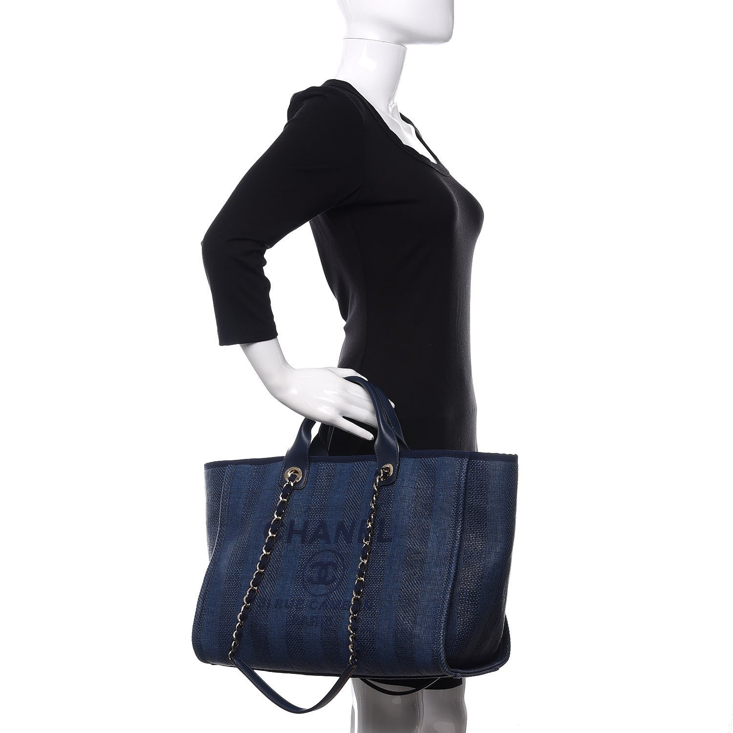 Chanel Mixed Fibers Striped Medium Deauville Tote Navy Blue 3 of 11