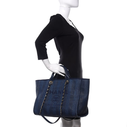 Chanel Mixed Fibers Striped Medium Deauville Tote Navy Blue 3 of 11
