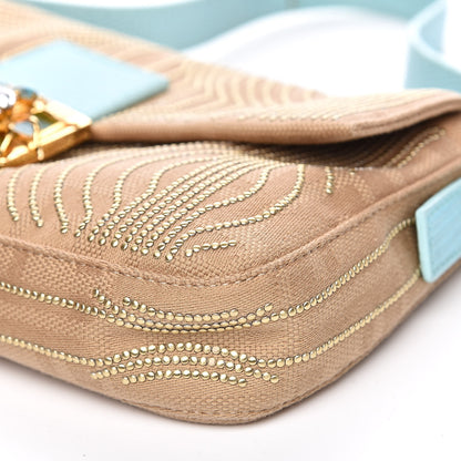Fendi Fabric Calfskin Crystal Lizard Embossed Studded Baguette Tortora Celeste 8 of 12
