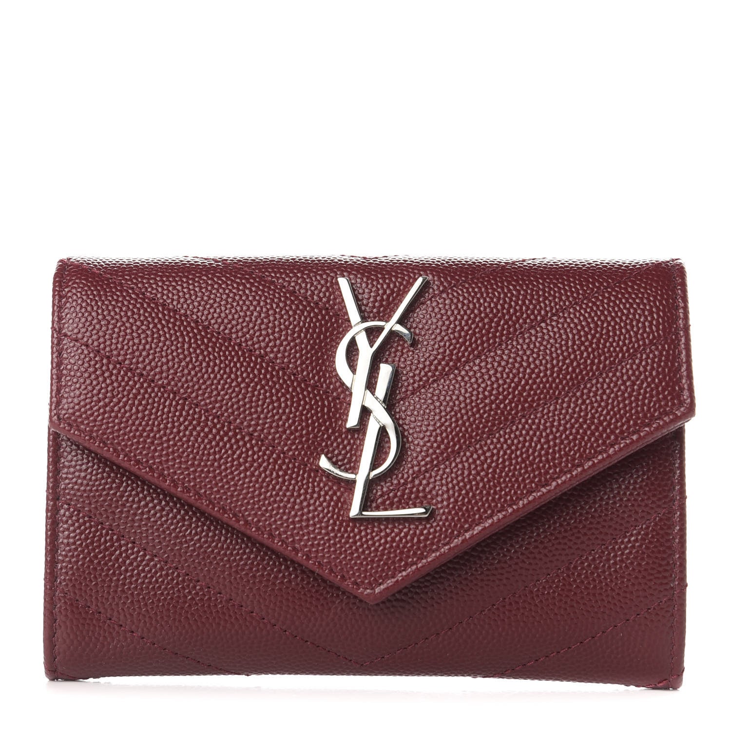 Saint Laurent Grain De Poudre Matelasse Chevron Small Monogram Envelope Wallet Palissandre 1 of 7