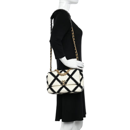 Chanel Calfskin Crochet Medium Chanel 19 Flap White Black 2 of 10