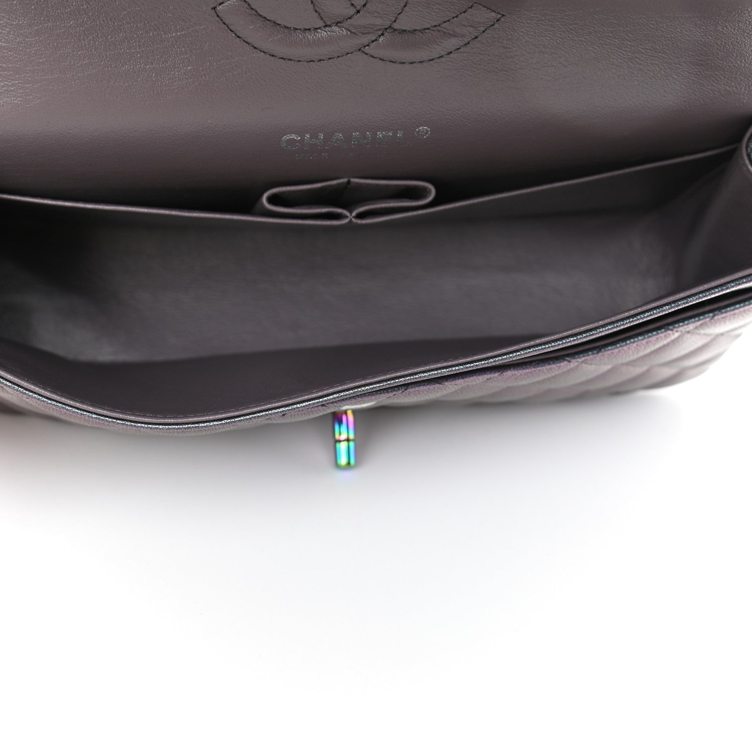 Chanel Iridescent Goatskin Quilted Medium Double Flap Purple 4 of 5