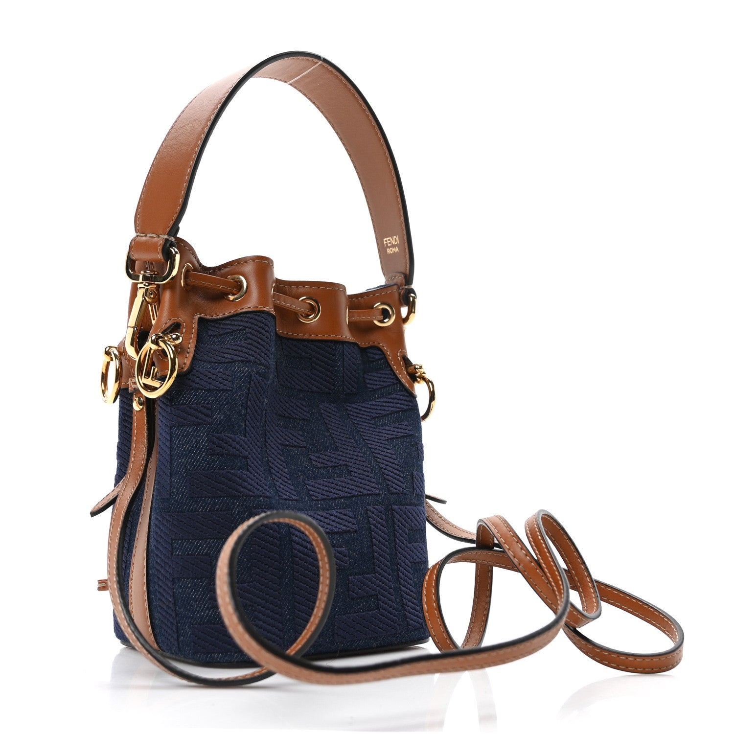 Fendi Denim Vitello King F is Fendi FF Embroidered Mini Mon Tresor Bucket Bag Blue Cuoio 3 of 10