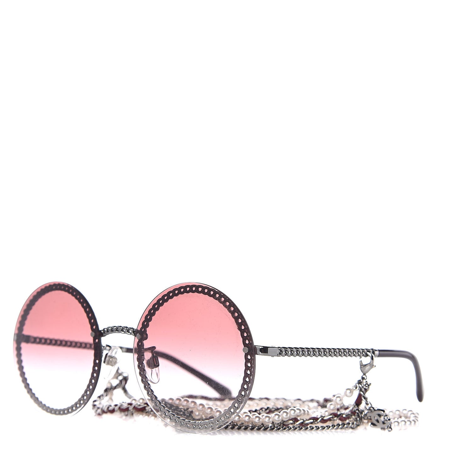 Round Removable Triple Hanging Chain Sunglasses 4245 Pink Silver