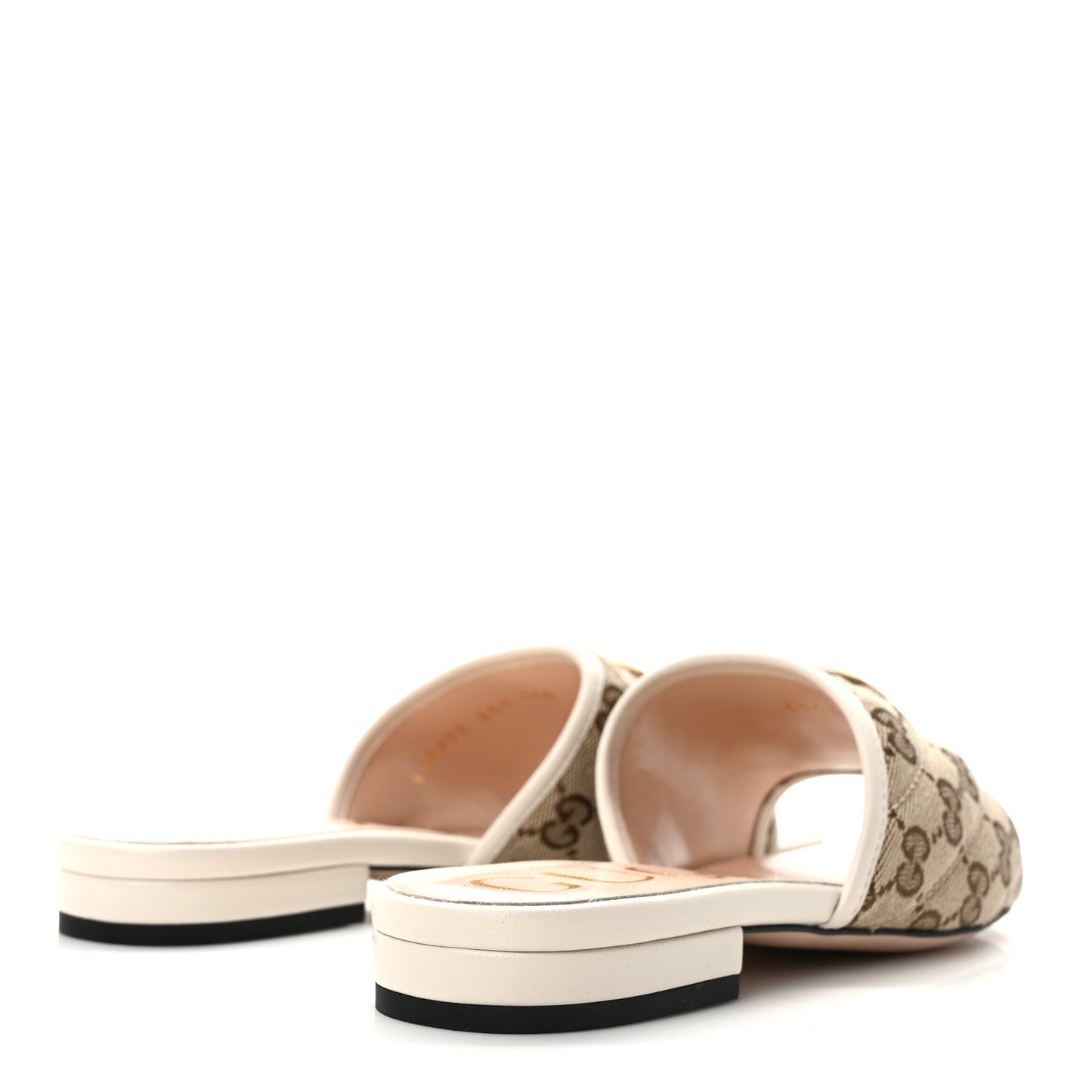 Monogram Matelasse Diagonal GG Marmont Flat Slide Sandals 35.5 Beige Ebony Mystic White