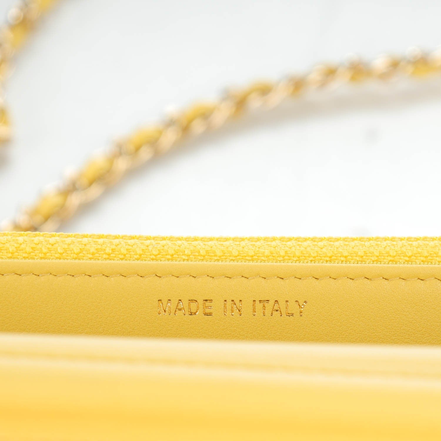 Chanel Lambskin Chevron Quilted Wallet On Chain WOC Yellow 6 of 8