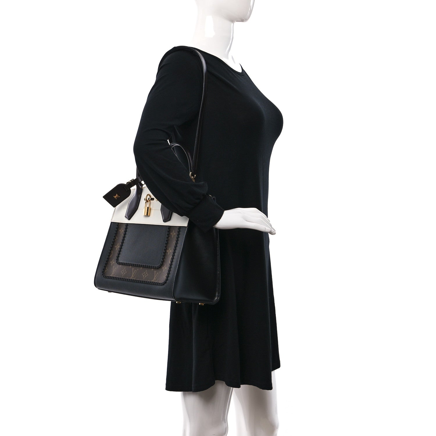 Louis Vuitton Calfskin Monogram City Steamer MM Black White 2 of 8