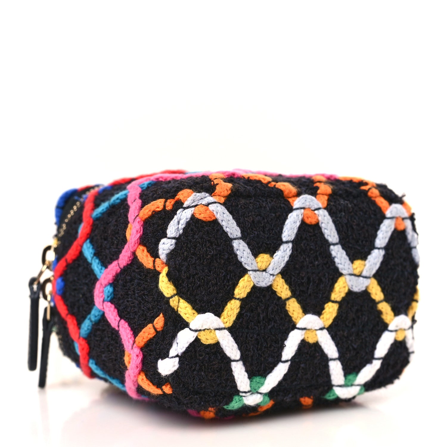 Chanel Tweed Diamond Threaded CC Pearl Crush Mini Vanity Case With Chain Black Multicolor 4 of 10
