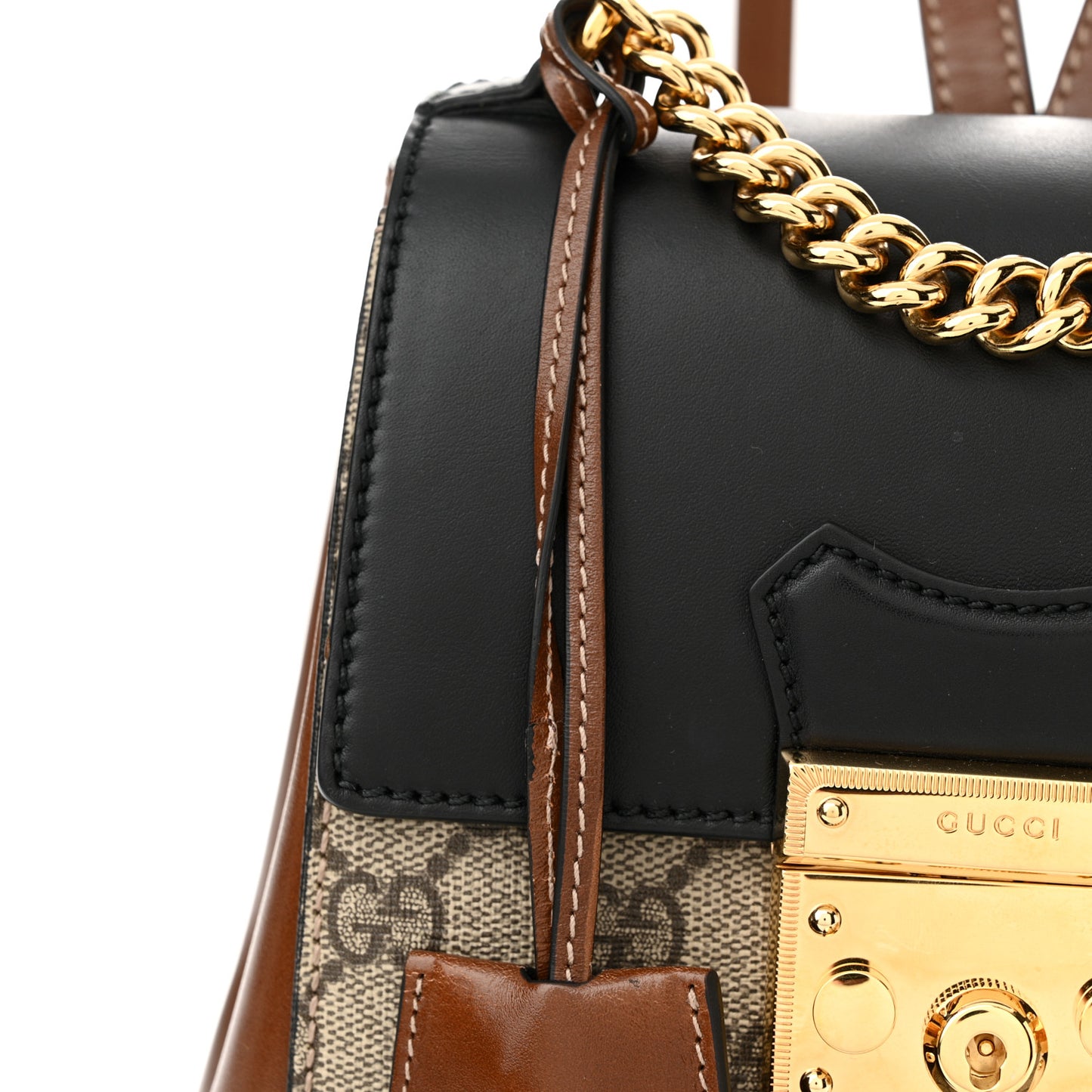 GG Supreme Monogram Calfskin Padlock Backpack Beige Cuir Black