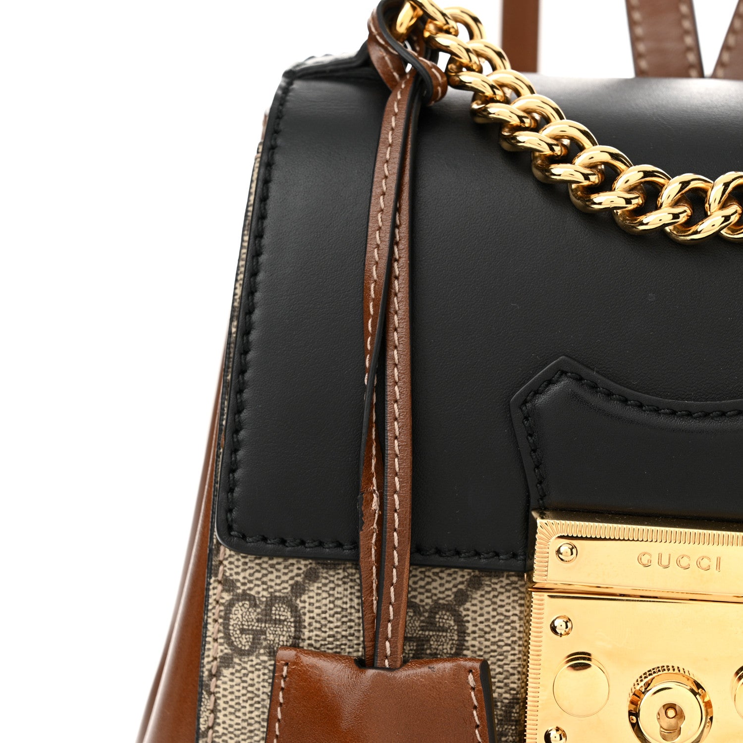 Gucci GG Supreme Monogram Calfskin Padlock Backpack Beige Cuir Black 13 of 16