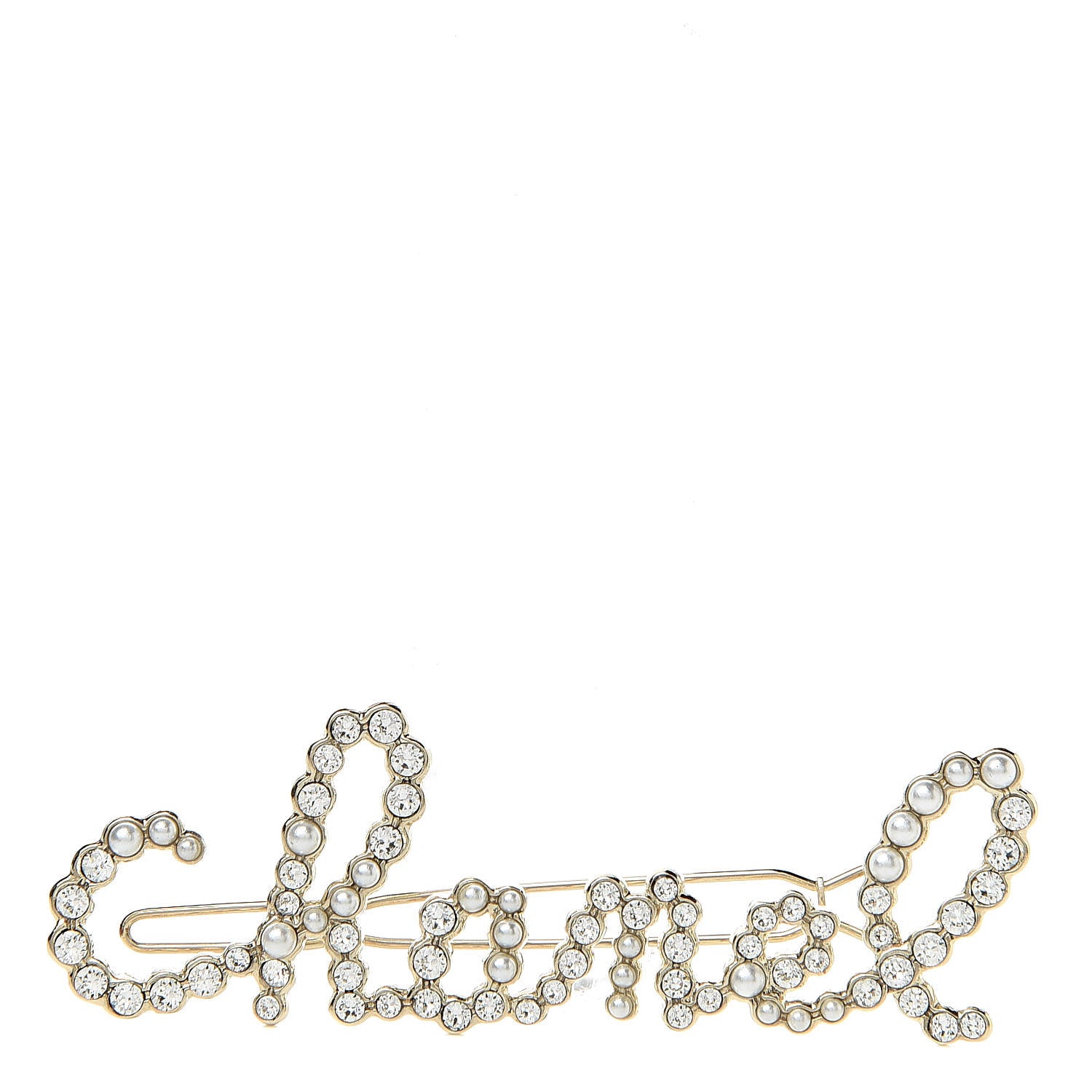 Chanel Metal Glass Swirling Pearls Hair Clip Gold 1 of 4