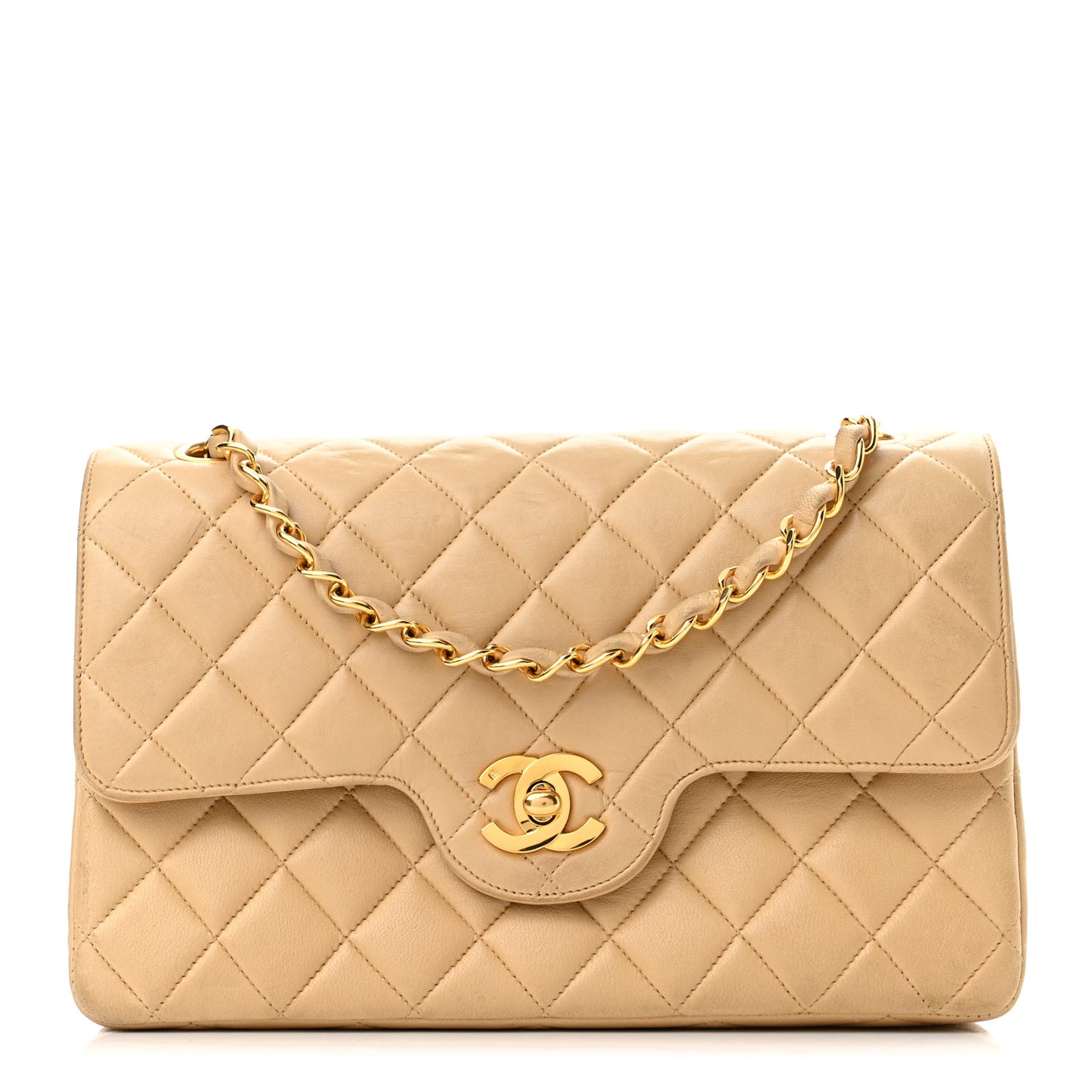 Lambskin Quilted Small Double Flap Beige